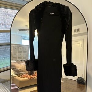 Fashion Nova Black Dress with Faux Fur Accents